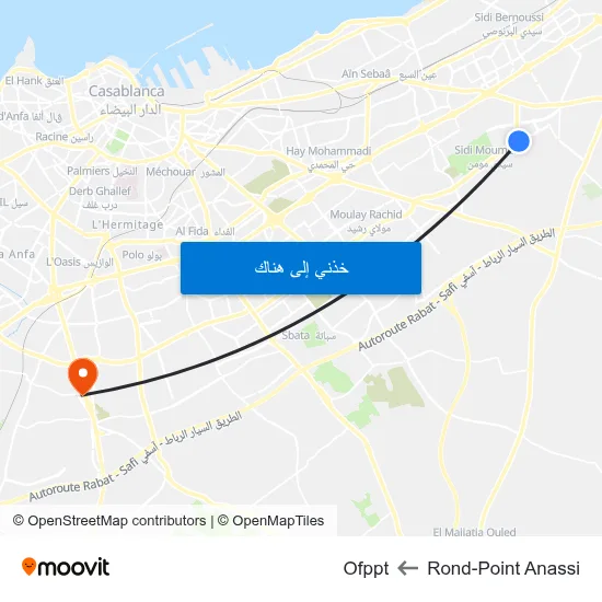 Rond-Point Anassi to Ofppt map