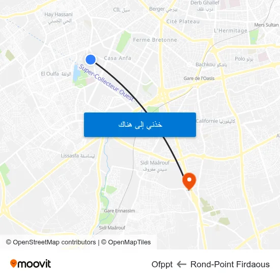Rond-Point Firdaous to Ofppt map