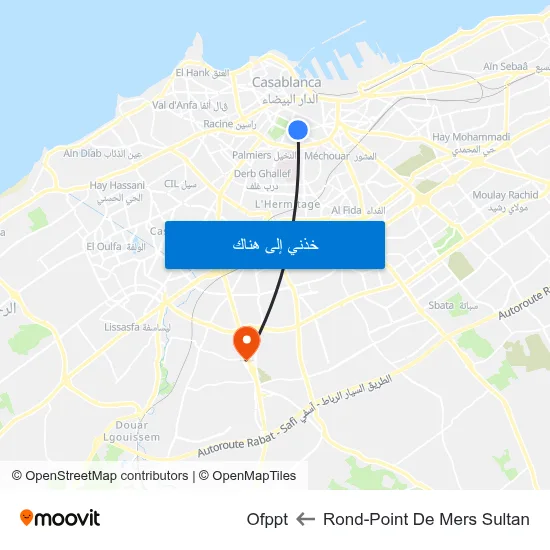 Rond-Point De Mers Sultan to Ofppt map