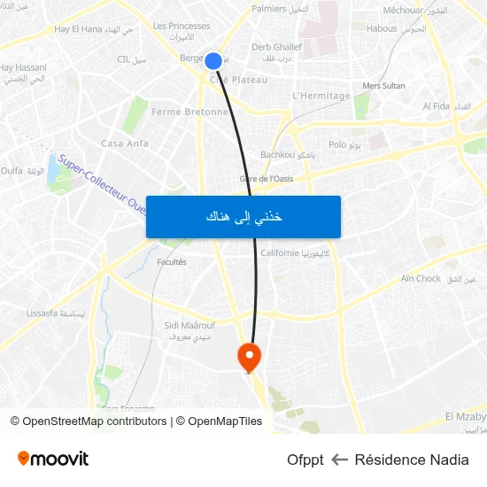 Résidence Nadia to Ofppt map