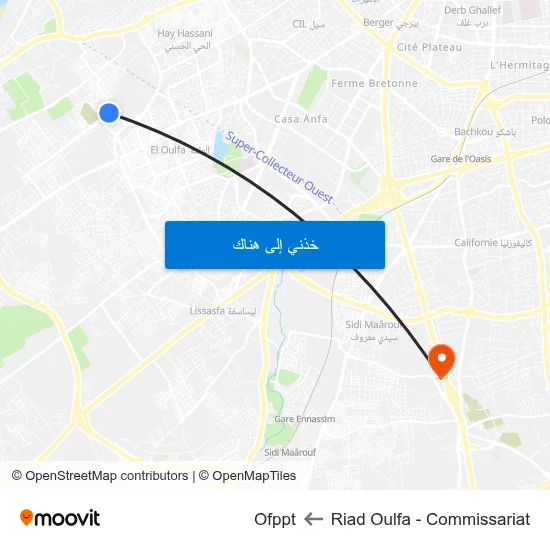 Riad Oulfa - Commissariat to Ofppt map