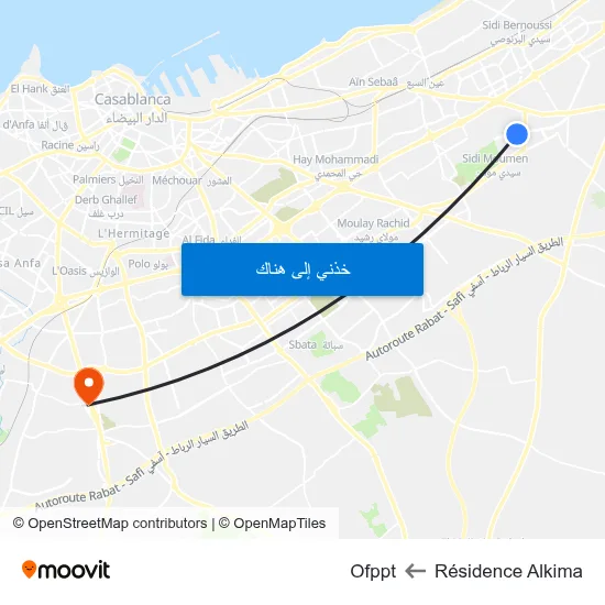 Résidence Alkima to Ofppt map