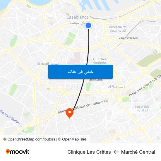 Marché Central to Clinique Les Crêtes map