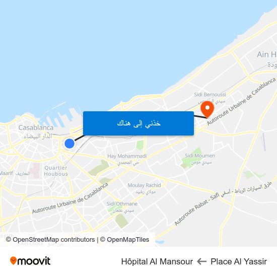 Place Al Yassir to Hôpital Al Mansour map