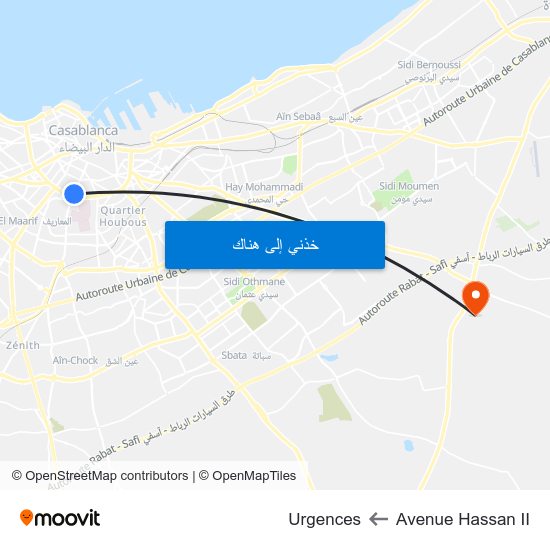 Avenue Hassan II to Urgences map