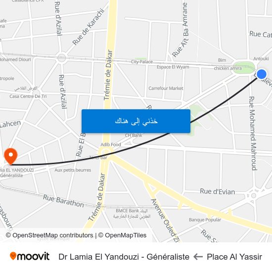 Place Al Yassir to Dr Lamia El Yandouzi - Généraliste map