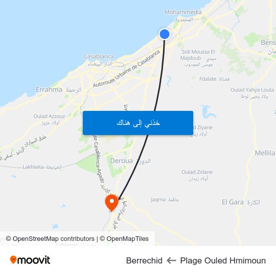 Plage Ouled Hmimoun to Berrechid map