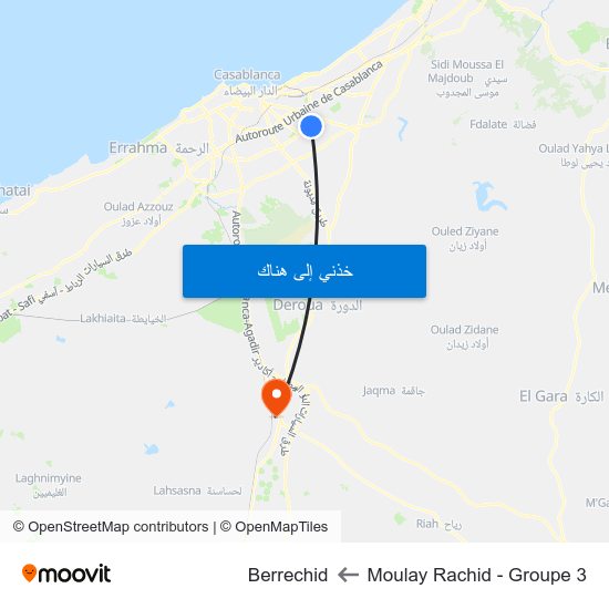 Moulay Rachid - Groupe 3 to Berrechid map