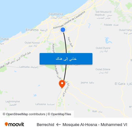 Mosquée Al-Hosna - Mohammed VI to Berrechid map