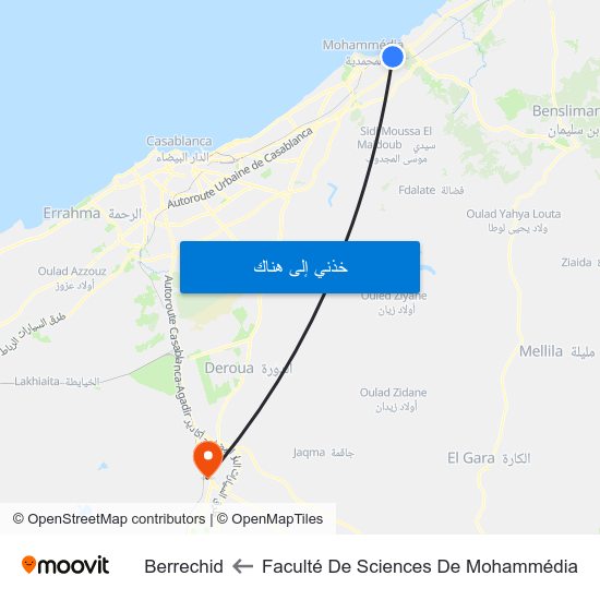 Faculté De Sciences De Mohammédia to Berrechid map