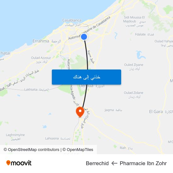 Pharmacie Ibn Zohr to Berrechid map