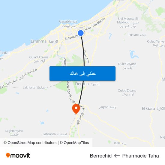 Pharmacie Taha to Berrechid map
