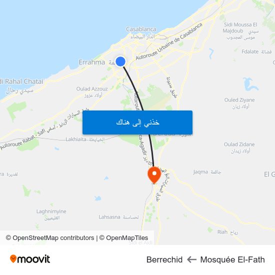 Mosquée El-Fath to Berrechid map