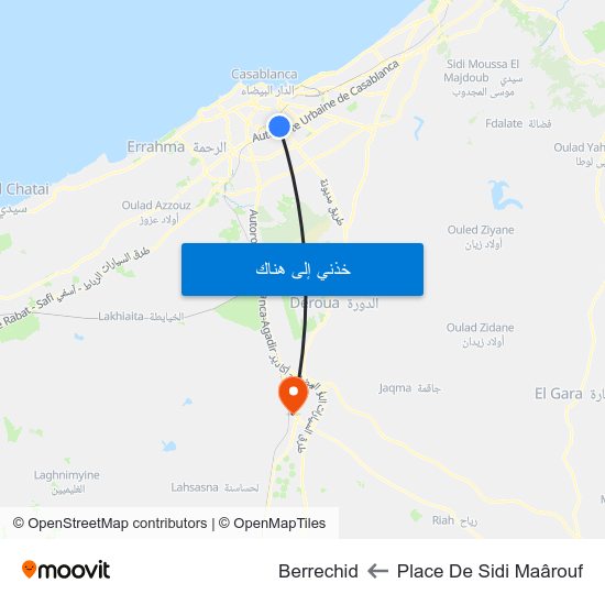 Place De Sidi Maârouf to Berrechid map