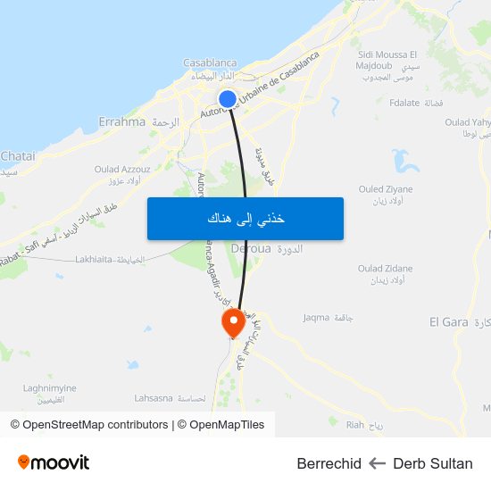 Derb Sultan to Berrechid map