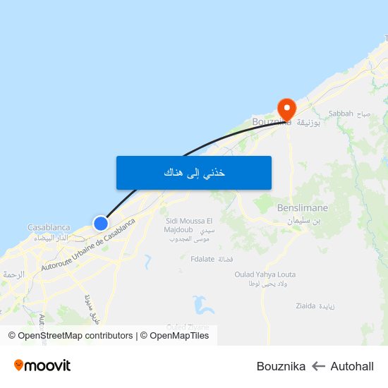 Autohall to Bouznika map