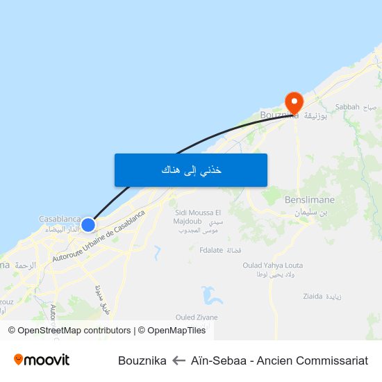 Aïn-Sebaa - Ancien Commissariat to Bouznika map