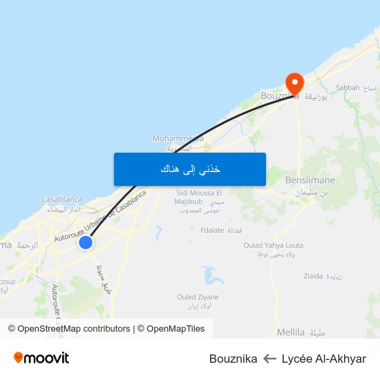Lycée Al-Akhyar to Bouznika map