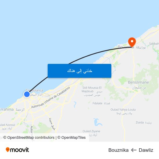 Dawliz to Bouznika map