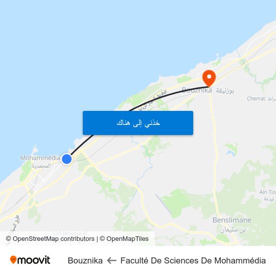 Faculté De Sciences De Mohammédia to Bouznika map