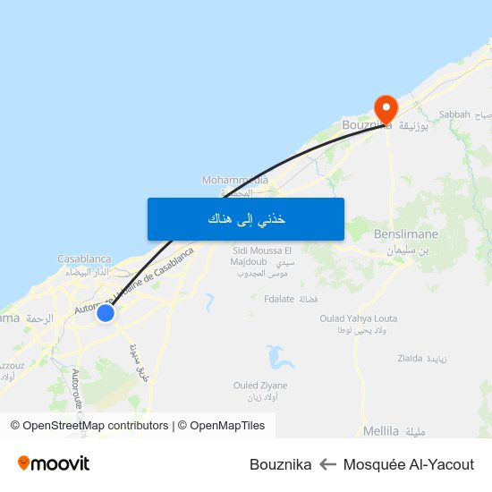 Mosquée Al-Yacout to Bouznika map