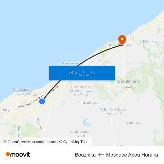 Mosquée Abou Horaira to Bouznika map