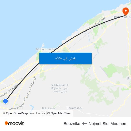 Nejmet Sidi Moumen to Bouznika map