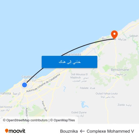 Complexe Mohammed V to Bouznika map