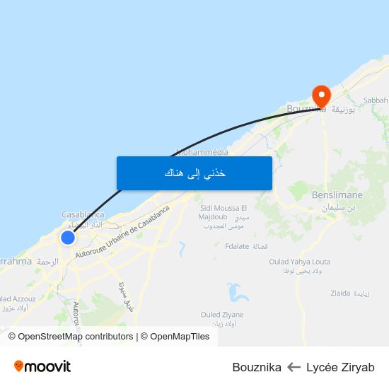 Lycée Ziryab to Bouznika map