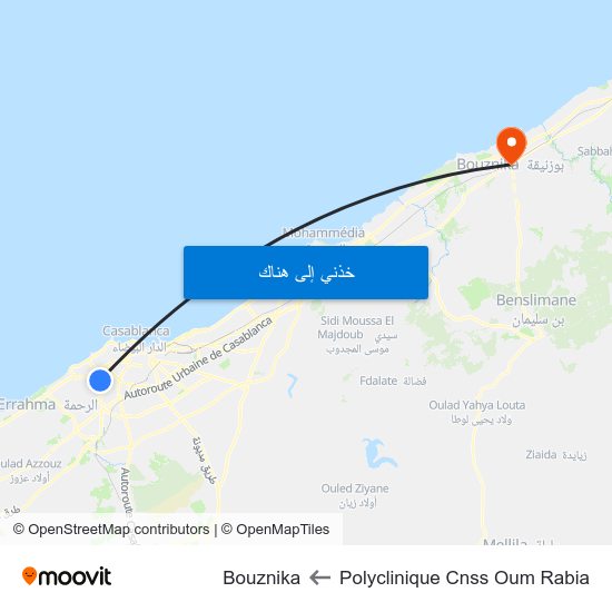 Polyclinique Cnss Oum Rabia to Bouznika map