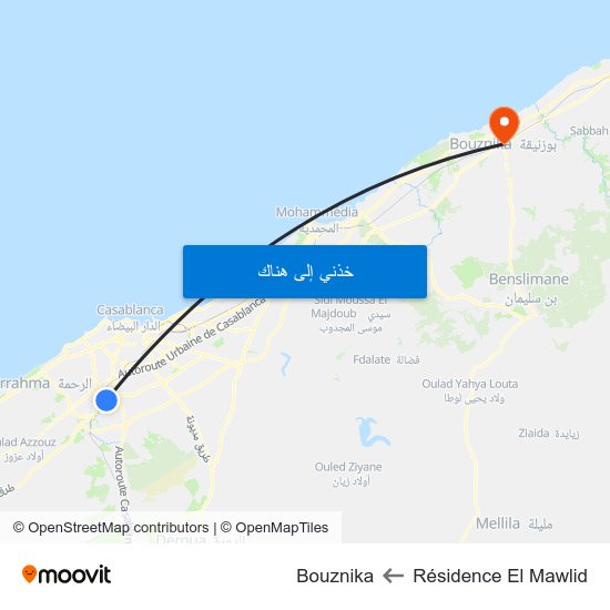 Résidence El Mawlid to Bouznika map