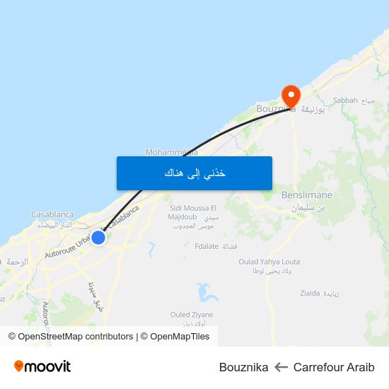 Carrefour Araib to Bouznika map