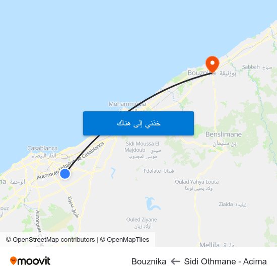 Sidi Othmane - Acima to Bouznika map