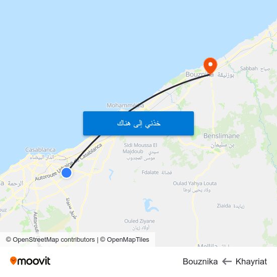Khayriat to Bouznika map