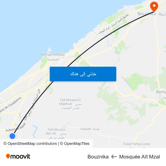 Mosquée Aït Mzal to Bouznika map