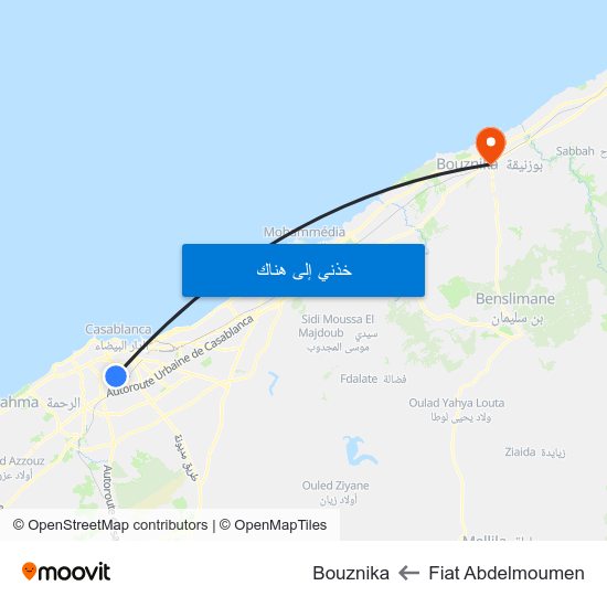 Fiat Abdelmoumen to Bouznika map