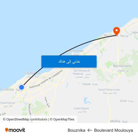 Boulevard Moulouya to Bouznika map