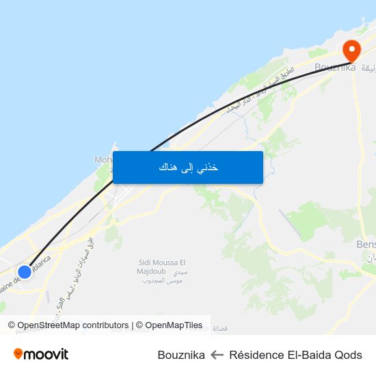 Résidence El-Baida Qods to Bouznika map