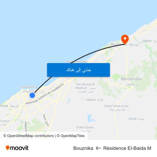 Résidence El-Baida M to Bouznika map