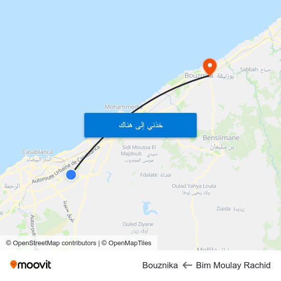 Bim Moulay Rachid to Bouznika map