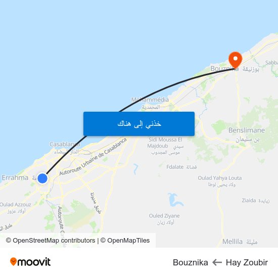 Hay Zoubir to Bouznika map