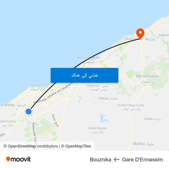 Gare D'Ennassim to Bouznika map