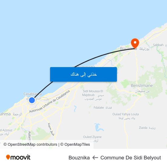 Commune De Sidi Belyout to Bouznika map