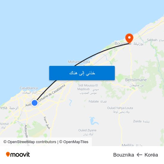 Koréa to Bouznika map