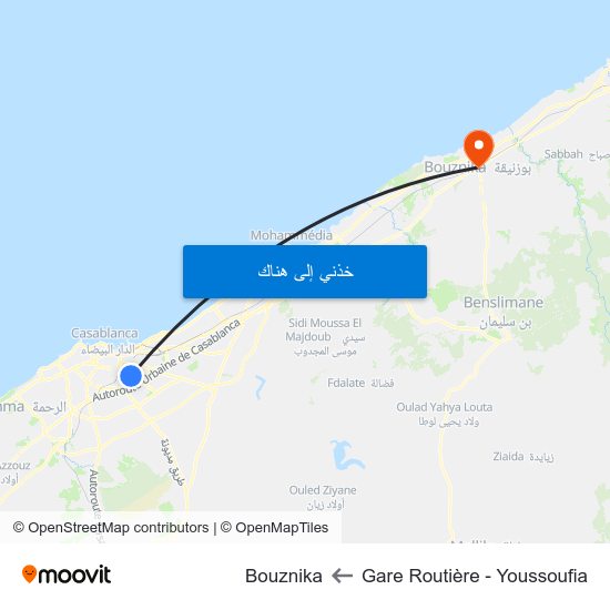 Gare Routière - Youssoufia to Bouznika map