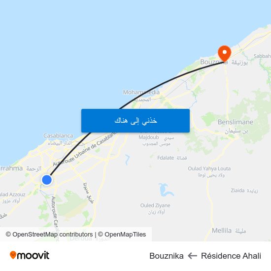 Résidence Ahali to Bouznika map