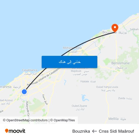 Cnss Sidi Maârouf to Bouznika map