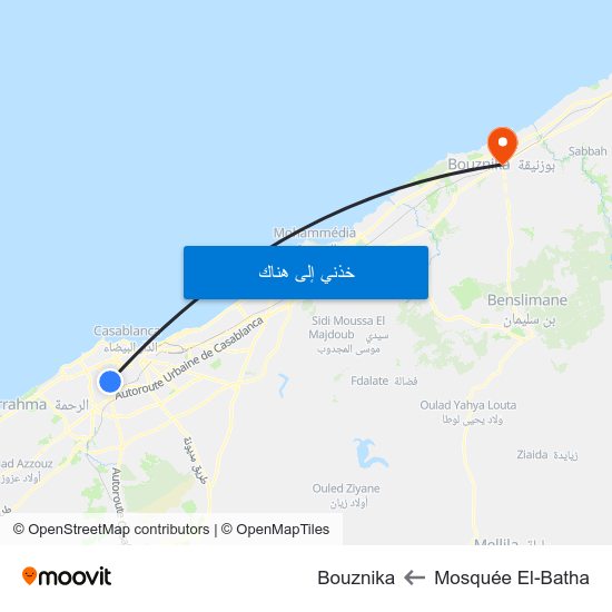 Mosquée El-Batha to Bouznika map