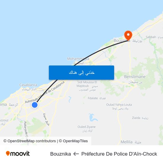 Préfecture De Police D'Aïn-Chock to Bouznika map