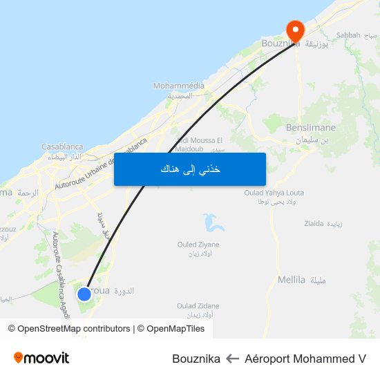 Aéroport Mohammed V to Bouznika map